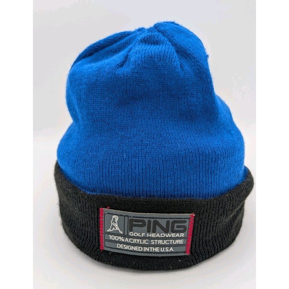 Vintage PING Golf Reversible Beanie Blue Black Acrylic USA Winter Hat